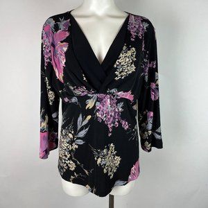 JTB Black purple V-neck stretchy blouse Large